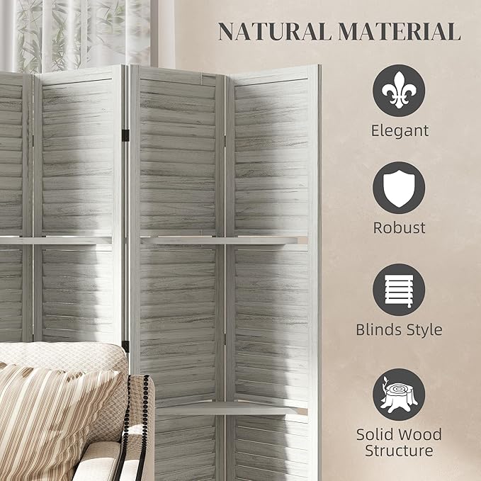 HOMCOM Room Divider, 6 Panel 67" Tall Wood Privacy Screen - Image 5