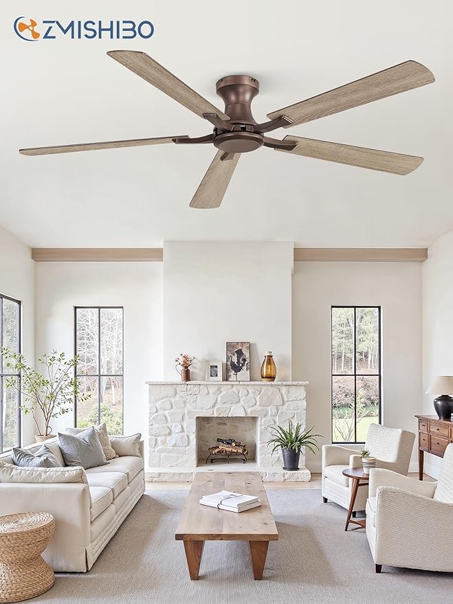 ZMISHIBO 60 Inch Ceiling Fan No Light, Flush Mount Low Profile, Farmhouse Brown - Image 7