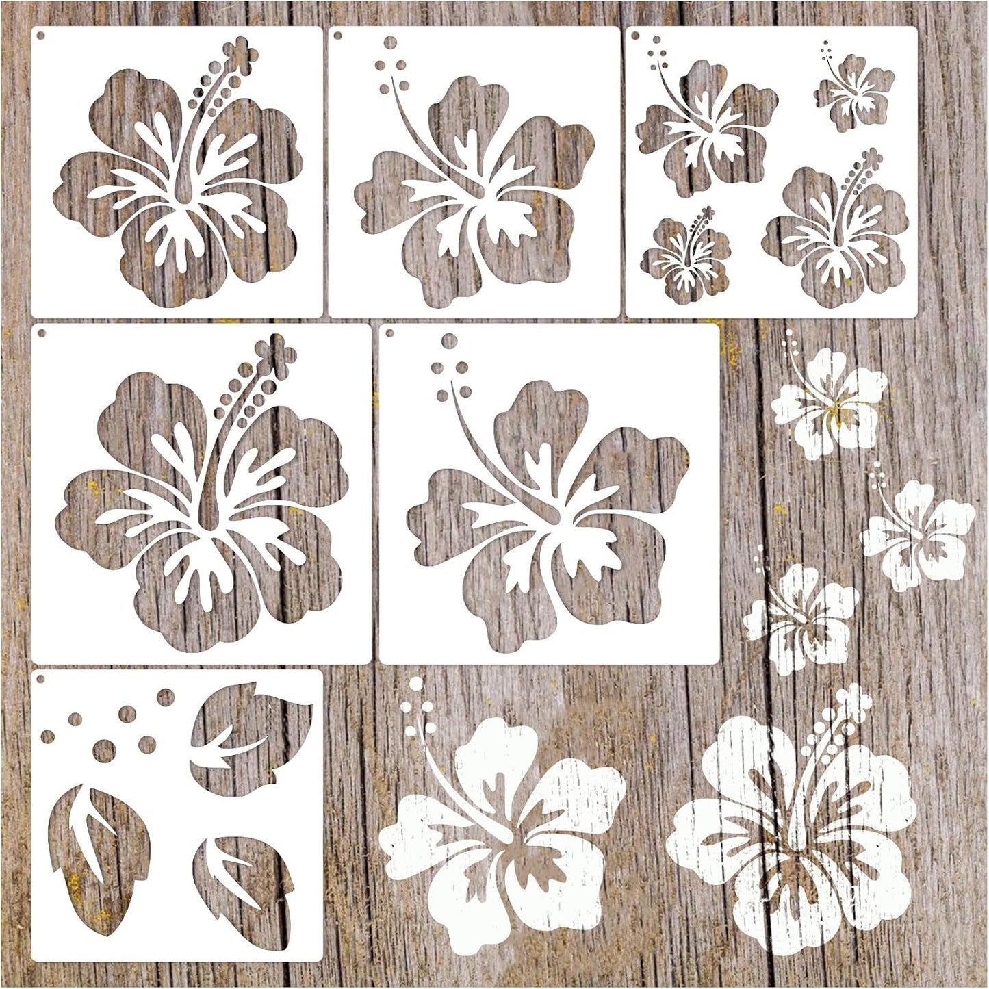 Large Flower Stencils Hibiscus Spring Floral Stencils for Painting for Wood Garden Fence Wall Furniture Fabrics DIY Decor (6 Hibiscus)