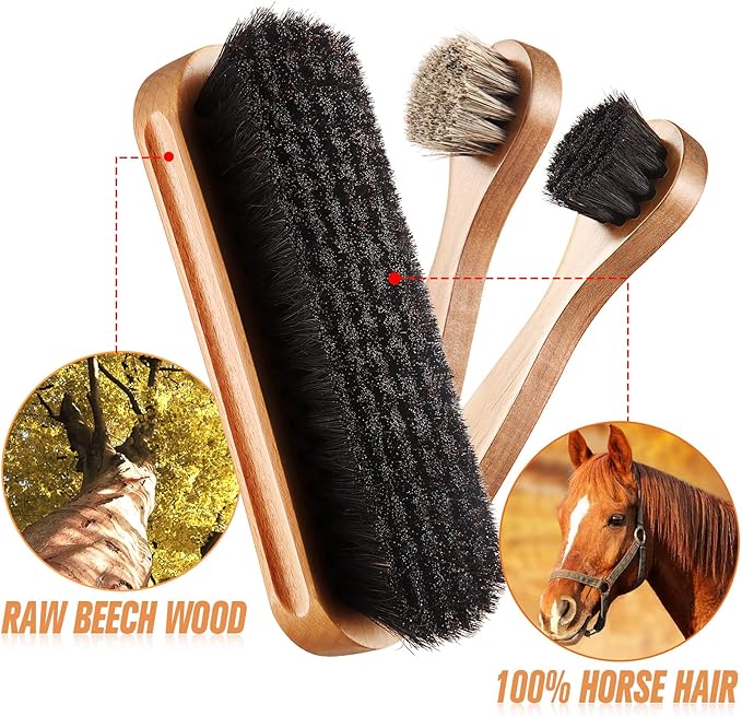 4 Pcs Horsehair Shine Shoes Brush Kit Polish Dauber Applicators Cleaning - Image 2