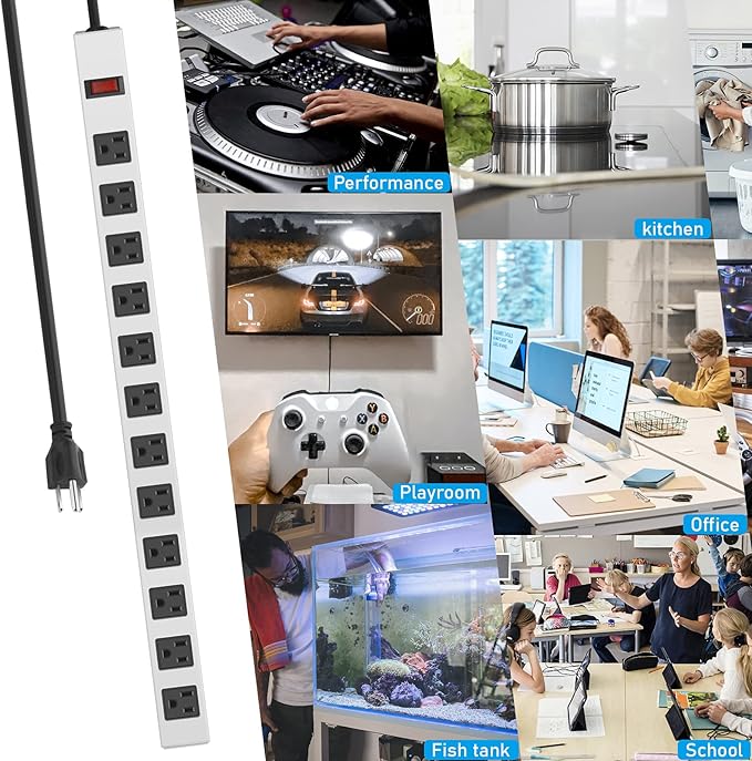 JUNNUJ Metal 12 Outlet Power Strip, Mountable Heavy Duty Power Strip, 1200J - Image 7