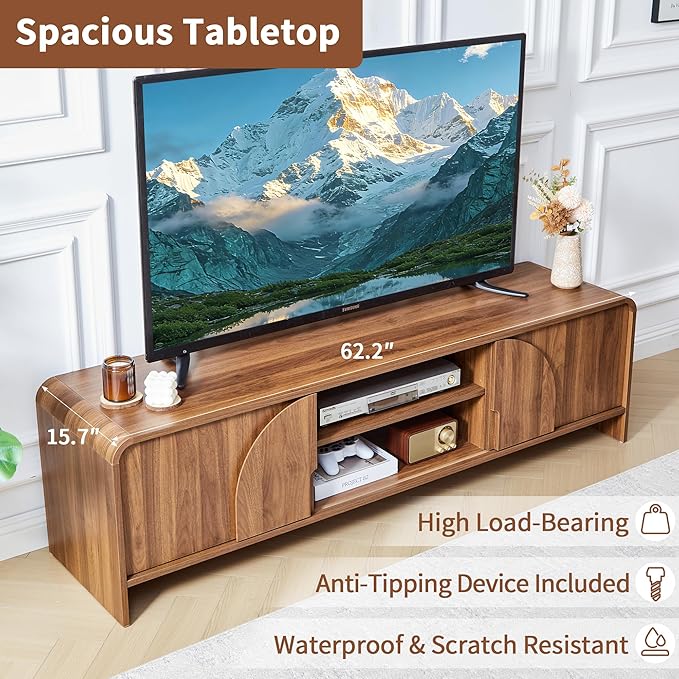 BERRYMERRY 63'' TV Stand for Up to 75" TVs, MCM TV Console Table - Image 3