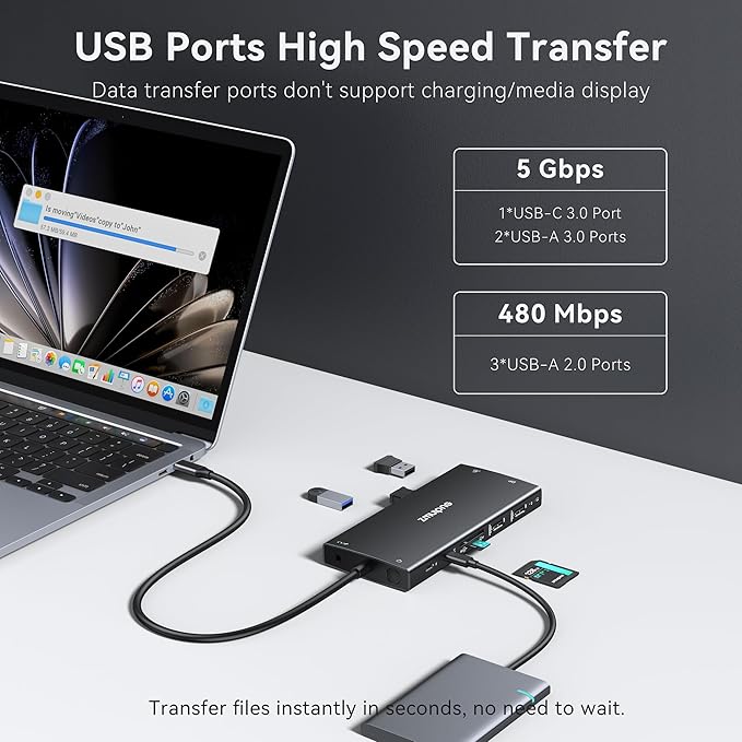 USB C Hub USB C Docking Station Dual Monitor 4K@60Hz+DP 8K@30Hz - Image 7
