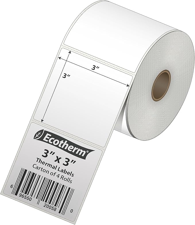 3" x 3" Thermal Labels | 4 Rolls | 2100 Labels | fits Zebra, Offnova Thermal - Image 2