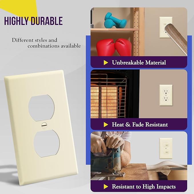 ENERLITES Duplex Receptacle Outlet Wall Plate, Size 1-Gang 4.50" x 2.76" - Image 4
