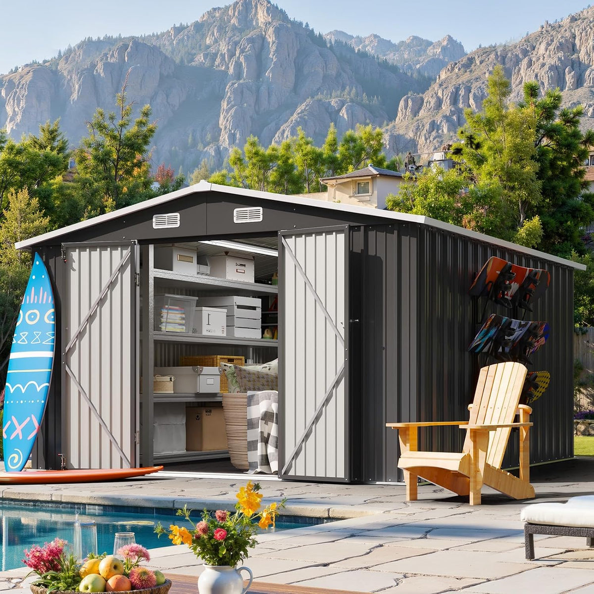 10x12ft outdoor storage shed black, main product view