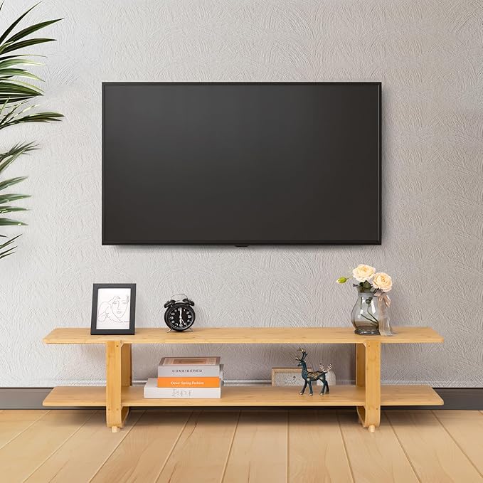 HollyHOME Bamboo TV Stand with Storage - Image 7