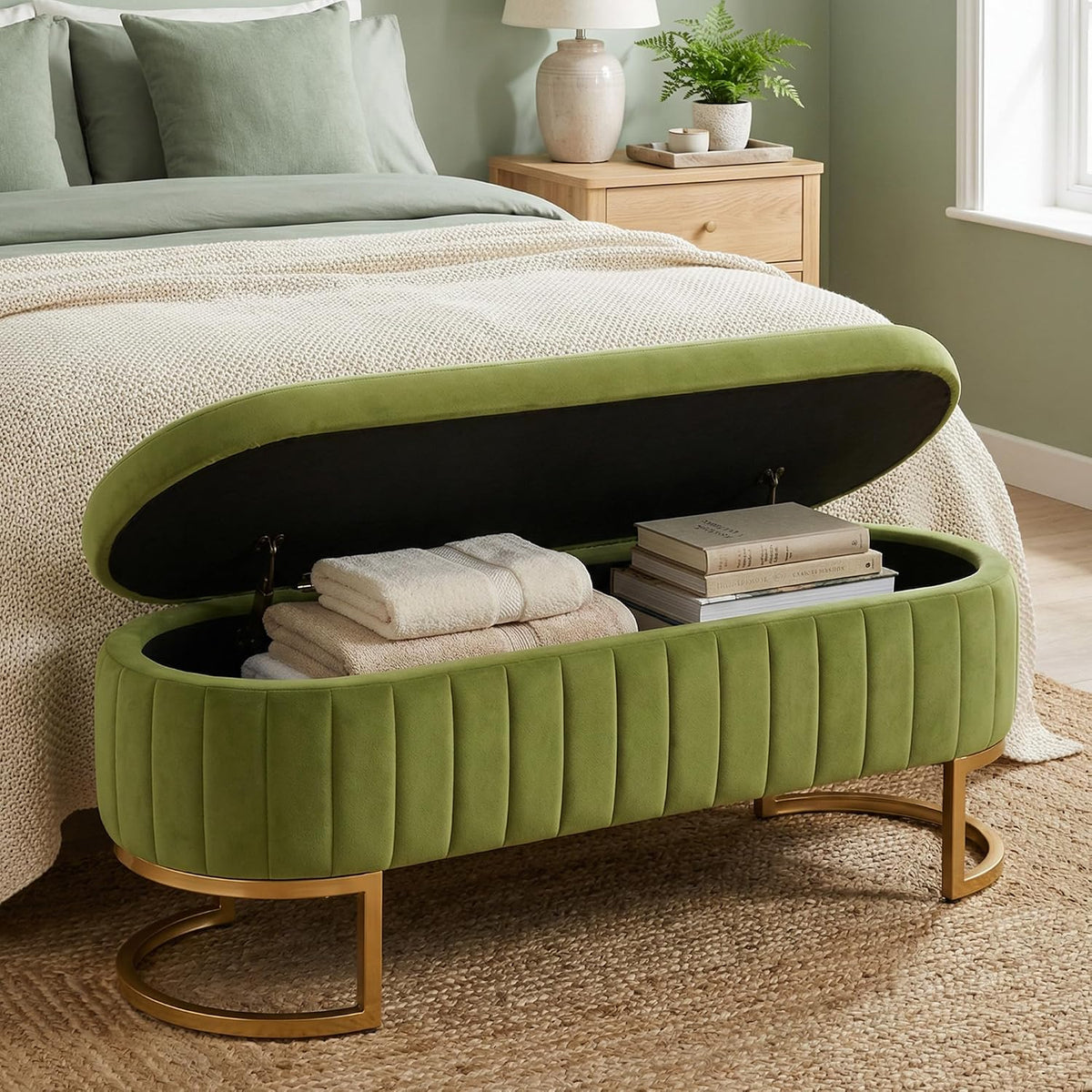51 velvet storage ottoman bench end of bed, main product view
