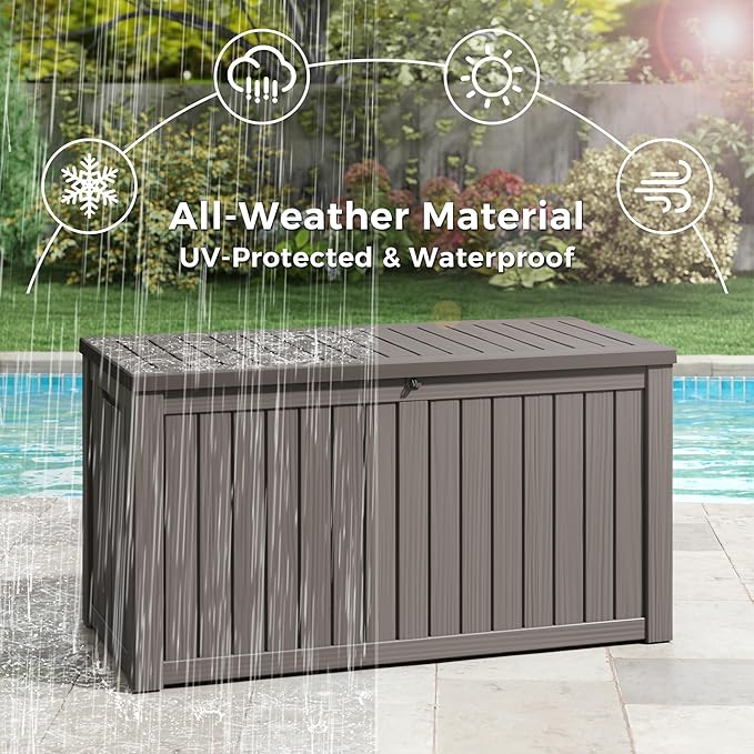 NUNU LAB 151 Gallon Outdoor Storage Box, Resin Large Sturdy Deck Box, Backyard - Image 6