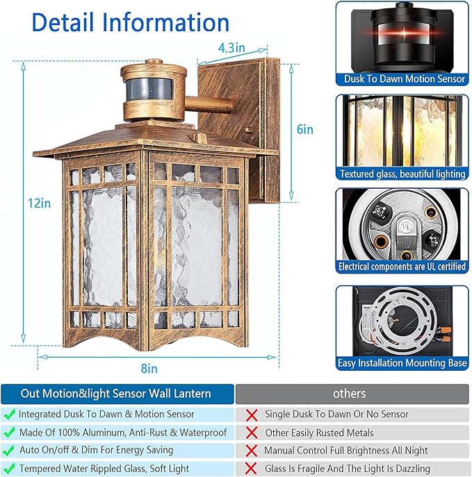 XANGQAN Brown Motion Sensor Outdoor Lights Wall Mount - Image 4