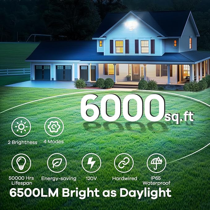 OREiN 42W 6500LM Motion Sensor Outdoor Flood Light, Hardwired LED Security Light - Image 2
