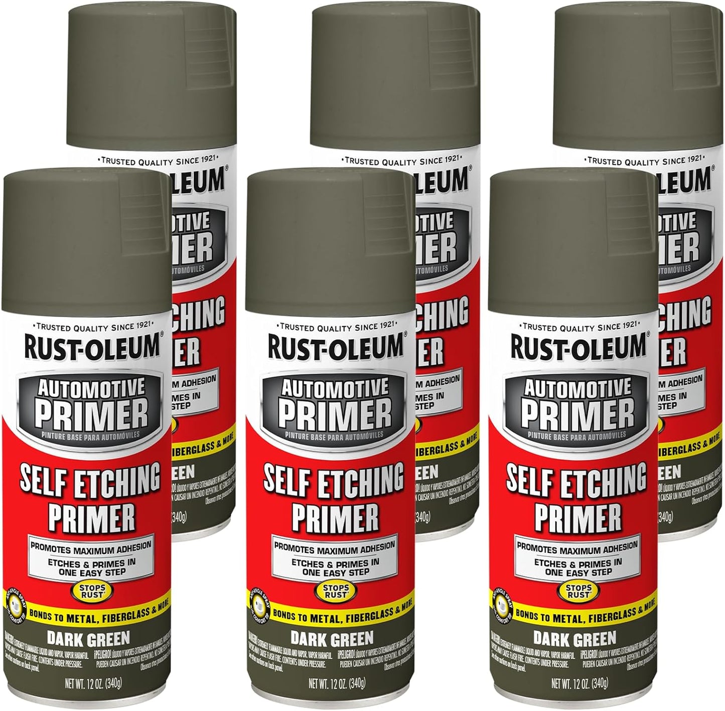 Rust-Oleum Automotive Self Etching Primer Spray, Dark Green | Etches & Primes In One Step | Maximum Adhesion | Rust Prevention | 6 Pack