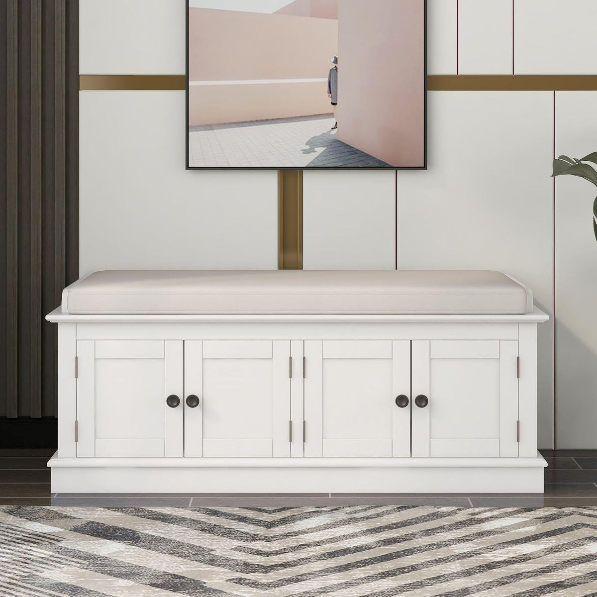 gdfstudio rustic storage bench with 4 doors and, main product view