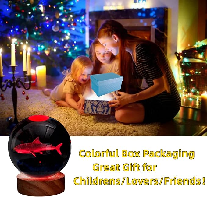 3D Crystal Ball Shark Lamp, Lifelike 3D LED Shark Night Light, 16 Color - Image 4