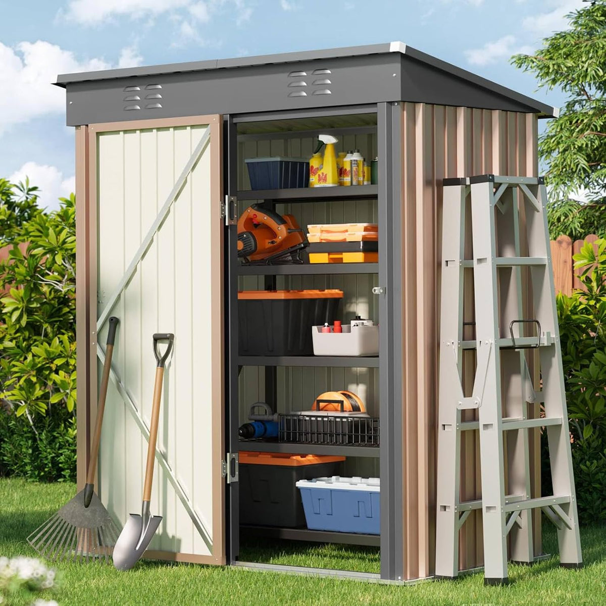 bealife 5' x 3' outdoor storage shed, metal, main product view