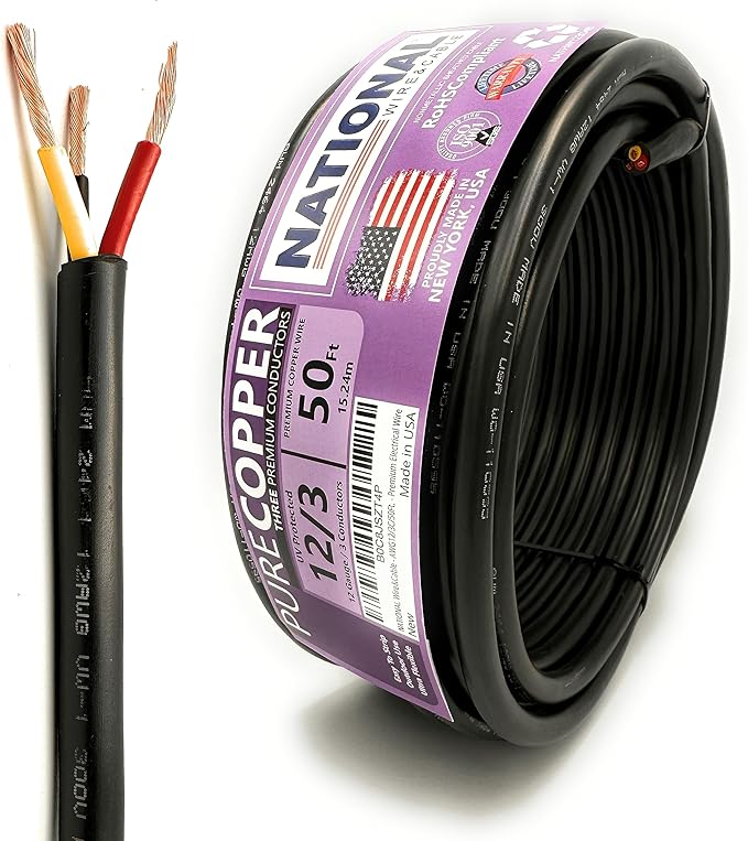 NATIONAL Wire & Cable – 12 AWG 3-Conductor Premium Copper Wire, 50 ft, Stranded by NATIONALWireCable