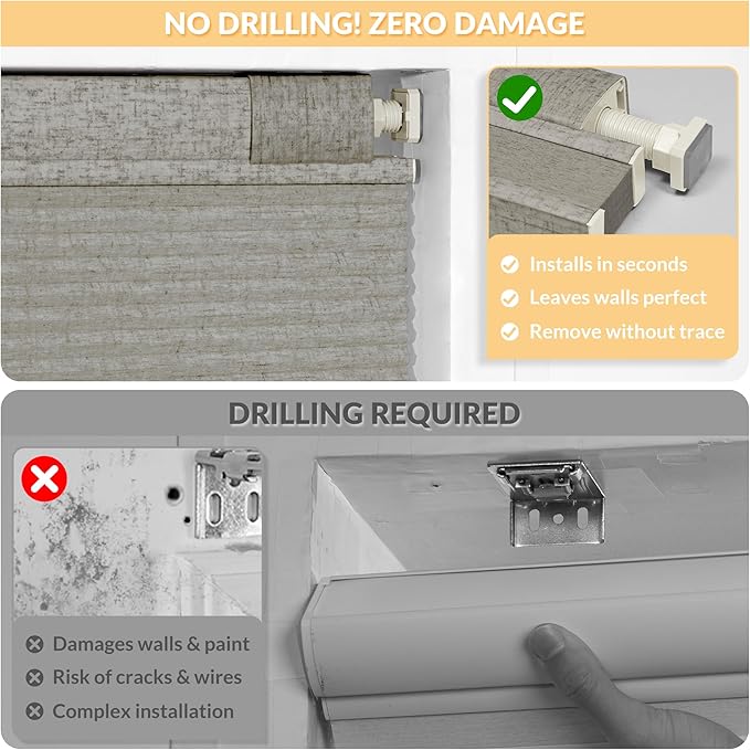Boolegon No Drill No Tools Cellular Shades Top Down Bottom Up Honeycomb Blinds - Image 3