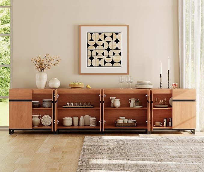 WAMPAT Modern TV Stand for TVs up to 120 inch, 4 in 1 Wood Entertainment Center - Image 4