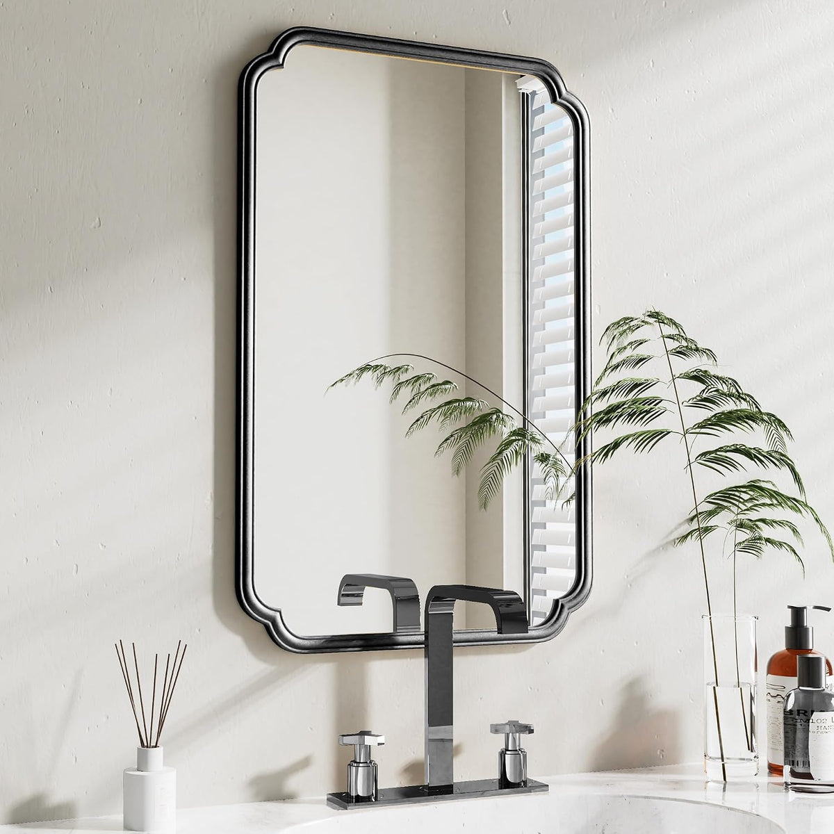 22x34 Inch Black Bathroom Mirror, Metal Framed Wall Mirror