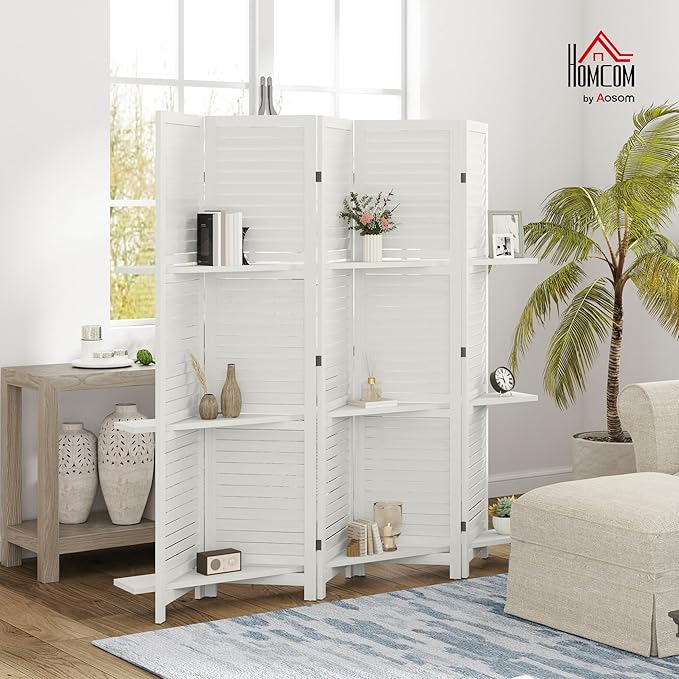 HOMCOM Room Divider, 5 Panel 67" Tall Wood Privacy Screen - Image 2