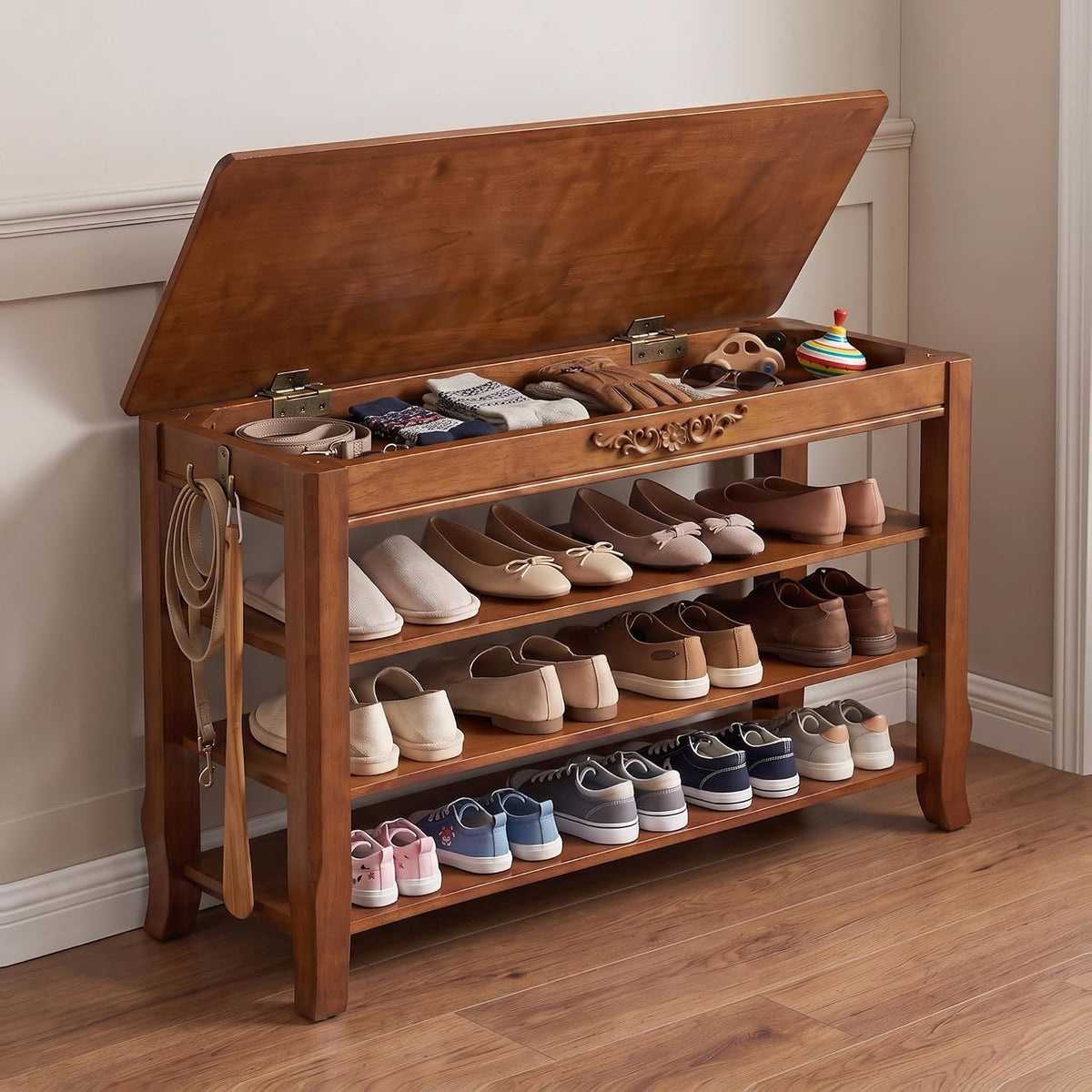 shoe rack bench with storage 3 tier solid, main product view