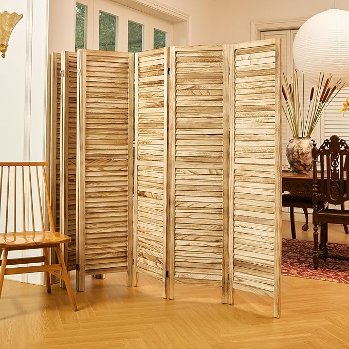Room Dividers and Folding Privacy Screens, Wood Louvered Separators Divider Wall - Image 4