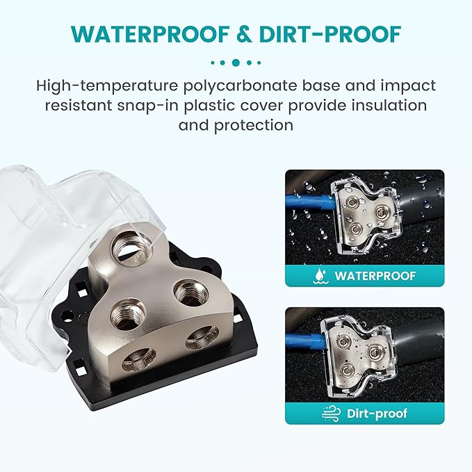 NuIth 2PCS 2-Way Power Distribution Block, 0/2/4 Gauge Input in 4/8 Gauge Out - Image 4