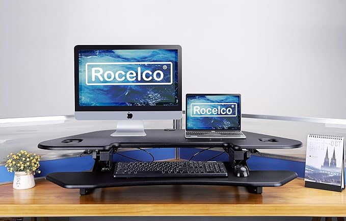 Rocelco 46" Height Adjustable Corner Standing Desk Converter - Image 3