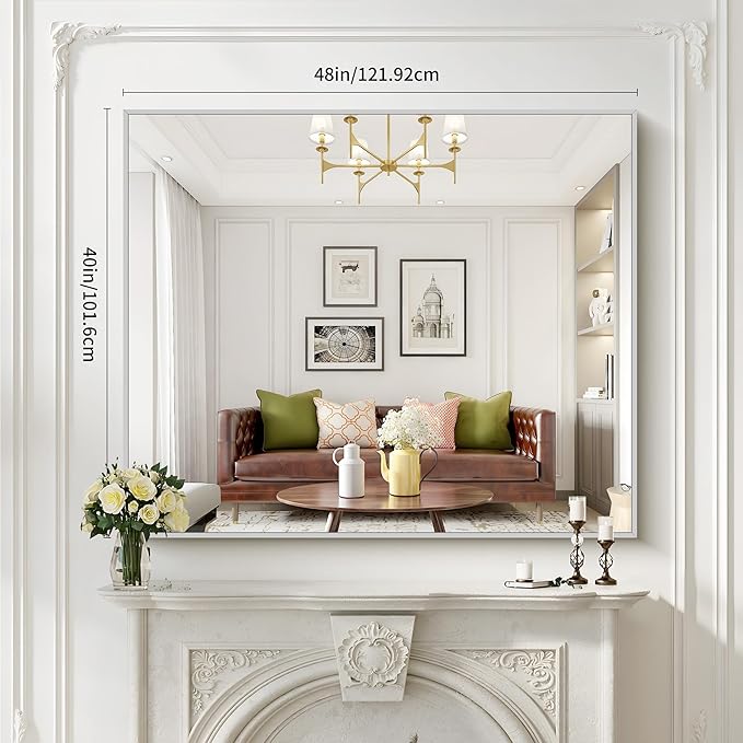40x48inch Silver Bathroom Mirror, Large Rectangular Wall Mirrors - Image 7