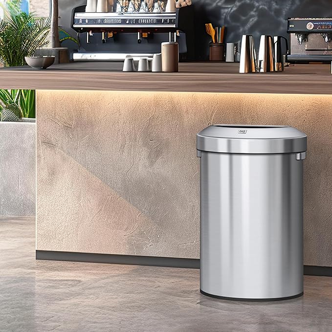 EKO Urban 21 Gallon Semi-Round Open Top Waste Bin, Stainless Steel Half Round - Image 2