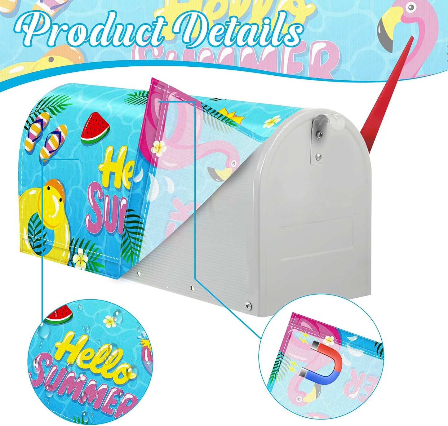 Summer Magnetic Mailbox Covers Standard Size, Flamingo Pool Mail Box Cover with Summer Design, Sunny Outdoor Garden Yard Decor