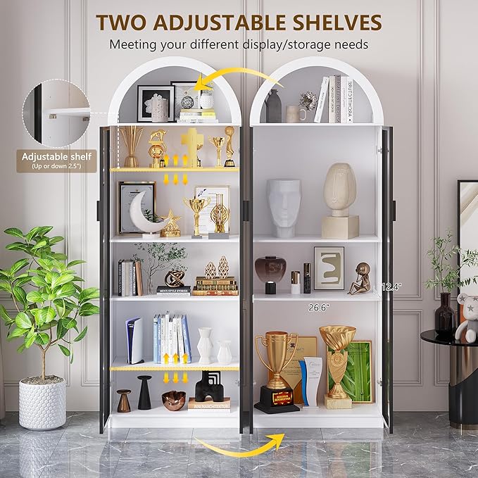 Dystler Display Cabinet with Doors and Adjustable Shelves, 6 Tier Bookcase - Image 5