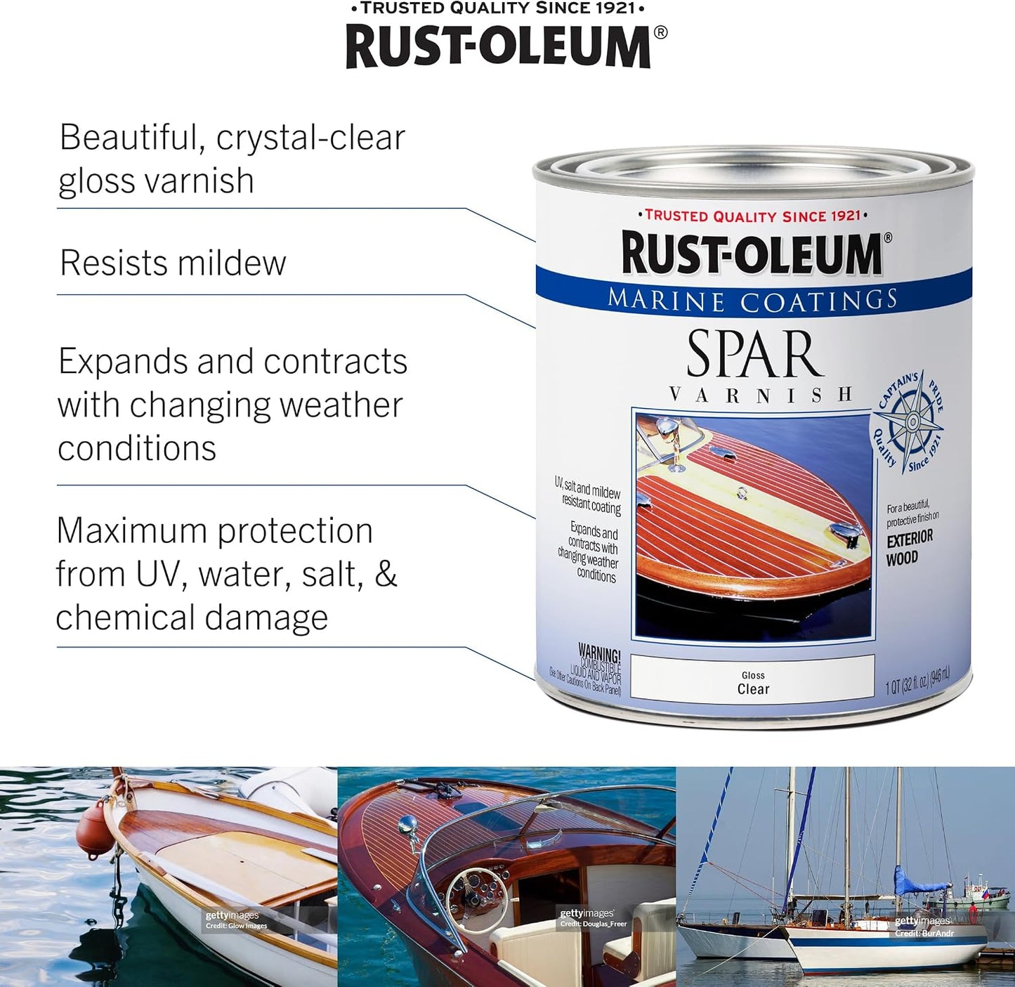Rust-Oleum 207008-6PK Marine Spar Varnish, Clear