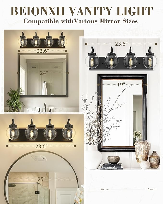 Beionxii 4-Light Bathroom Light Fixtures, Modern Vanity Lighting Fixtures Over - Image 8