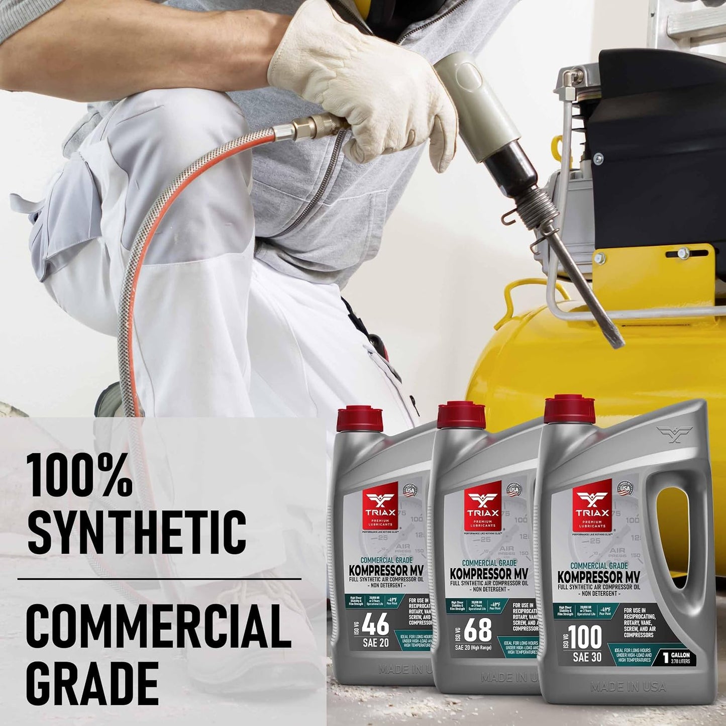TRIAX Kompressor ISO 100 SAE 30, Full Synthetic, Multi-Vis Air Compressor Oil | for Rotary, Vane, Screw, and Reciprocal | Commercial Grade | High Temp | Non-Detergent (1 Quart)