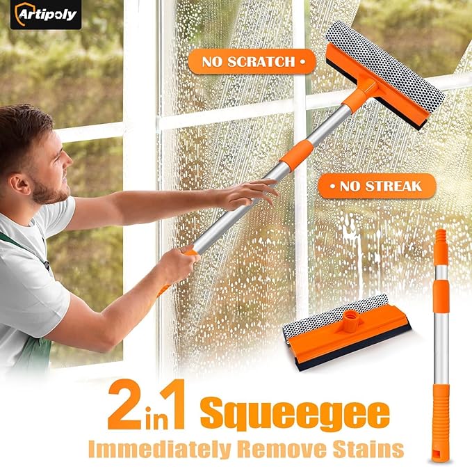 ARTIPOLY Squeegee for Window | 2-in-1 Window Cleaner Sponge and Soft Rubber - Image 2