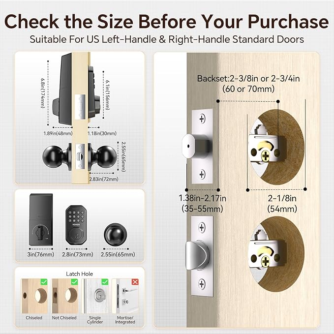VCHOO Keyless Entry Door Lock Set WiFi Smart App Control Door Lock - Image 7