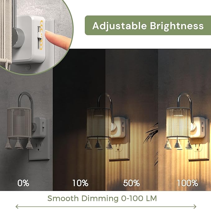 L LOHAS LED Night Lights Plug into Wall, 2 Pack Boho Fabric Cylinder Night Light - Image 3