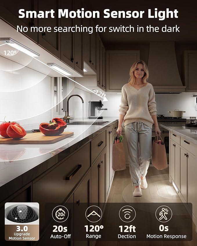EZVALO 3 Pack Under Cabinet Lighting, 3200mAh Rechargeable Motion Sensor Light - Image 3