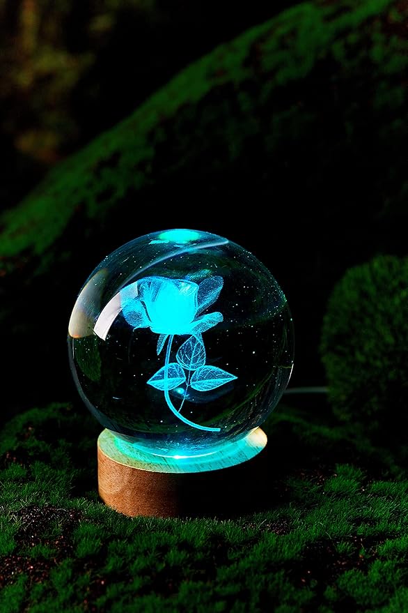 3D Rose Crystal Ball Lamp, 3.15 inch Crystal Ball Night Light - Image 9