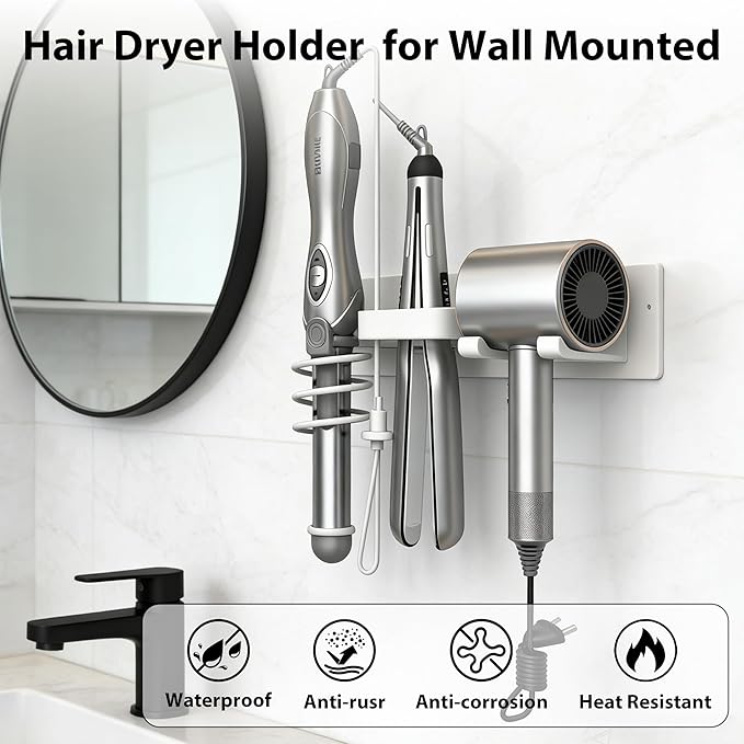 Dovyn Blow Dryer Holder Wall Mount, 3 in 1 Bathroom Hair Tool Organizer - Image 2
