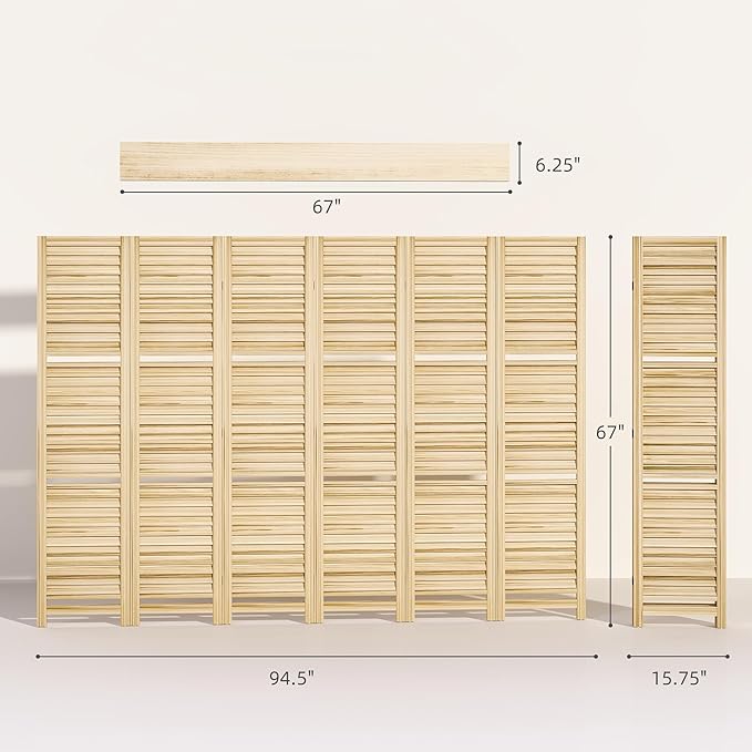 HOMCOM Room Divider, 6 Panel 67" Tall Wood Privacy Screen - Image 7