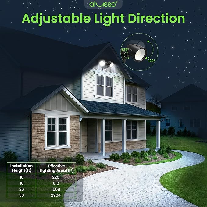 ALUSSO Motion Sensor Outdoor Lights Metal Heads, 30W Flood Lights Outdoor 3600LM - Image 8