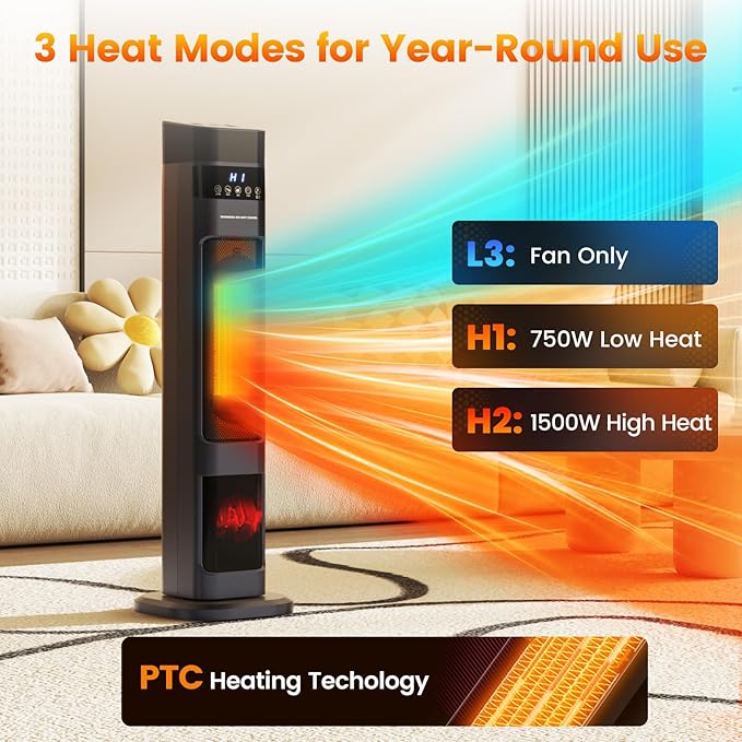 Auertech 31" Space Heater with Humidifier, 3 in 1 Electric Space Heater with 3D - Image 4