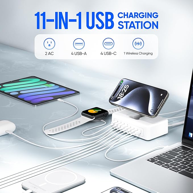 11-in-1 Charging Station USB-C Power Strip, 200W USB C Charger Block, 2AC - Image 2