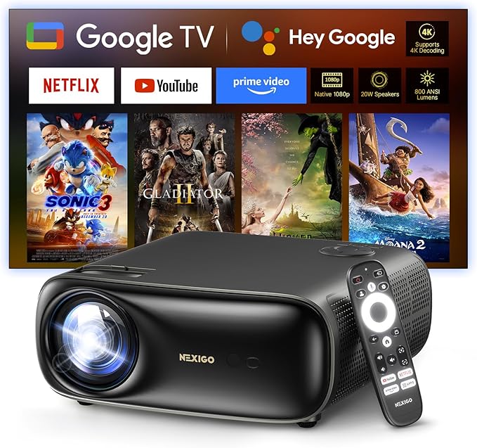 NexiGo PJ40 Pro Google TV Projector, Native 1080p, 4K Support, AI Image by NexiGo