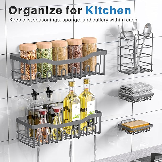 EUDELE 5-Pack Rustproof Stainless Steel Shower Caddy – No Drill Adhesive - Image 6