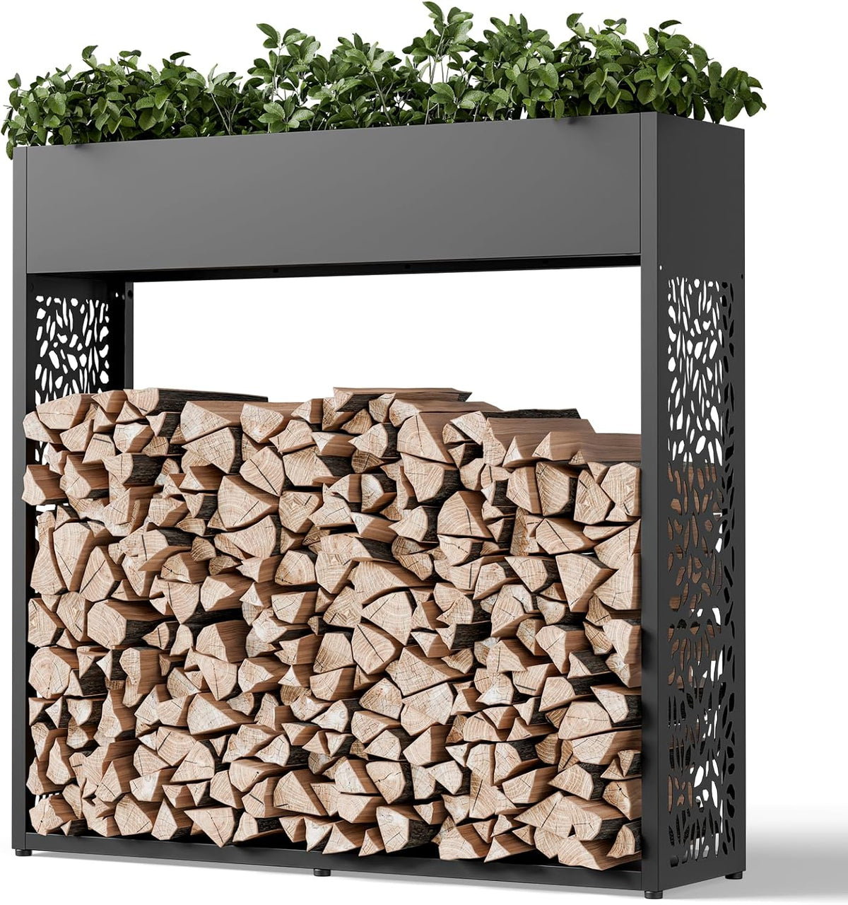44" firewood rack outdoor with planter & reinforced, main product view