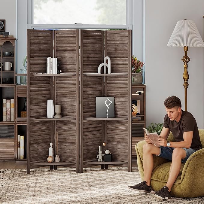 HOMCOM Room Divider, 4 Panel 67" Tall Wood Privacy Screen - Image 8