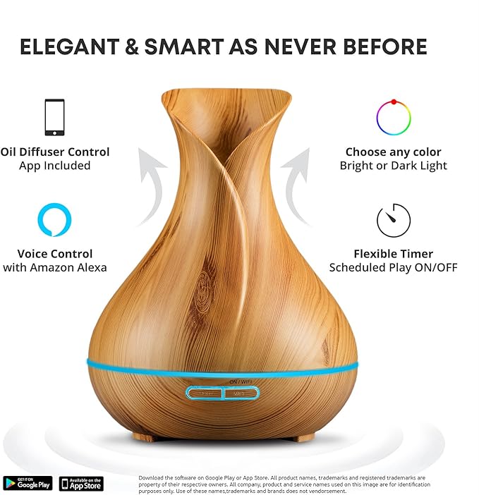 Sierra Modern Home Smart WiFi Wireless Essential Oil Aromatherapy Diffuser - Image 2
